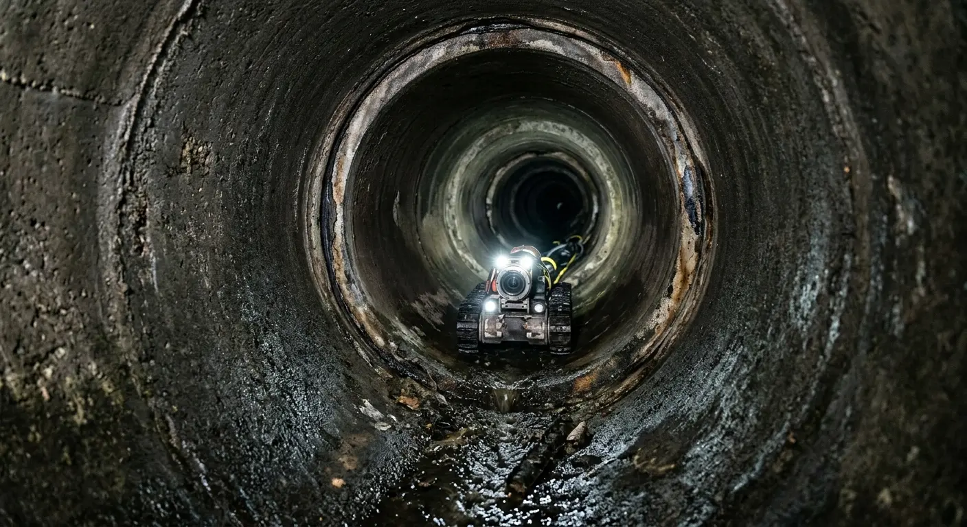 Robotic sewer camera inspecting pipe interior for Drain Snake Service in Fulton